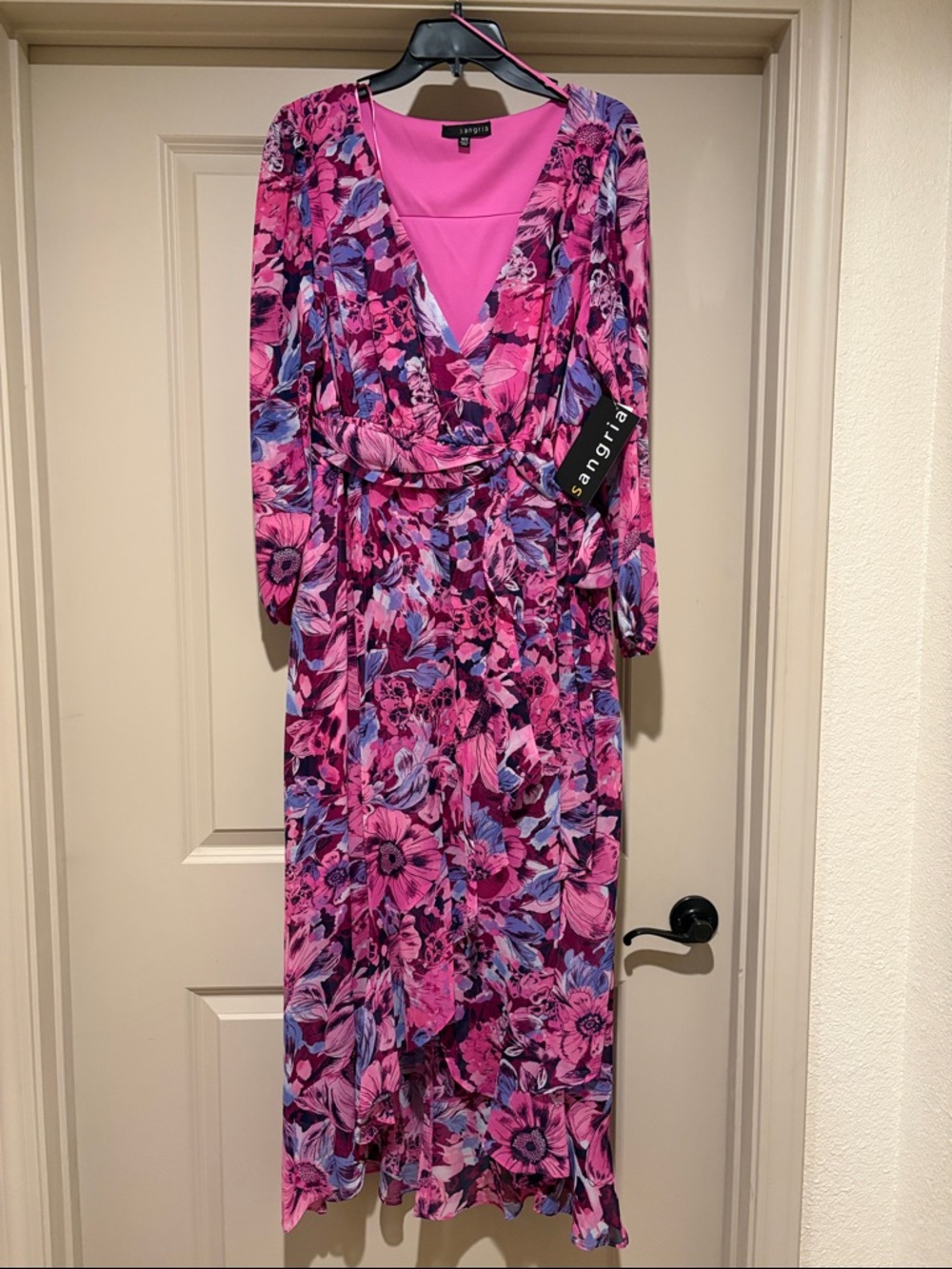 Signature by Sangria Pink Floral Long Sleeve Maxi Dress